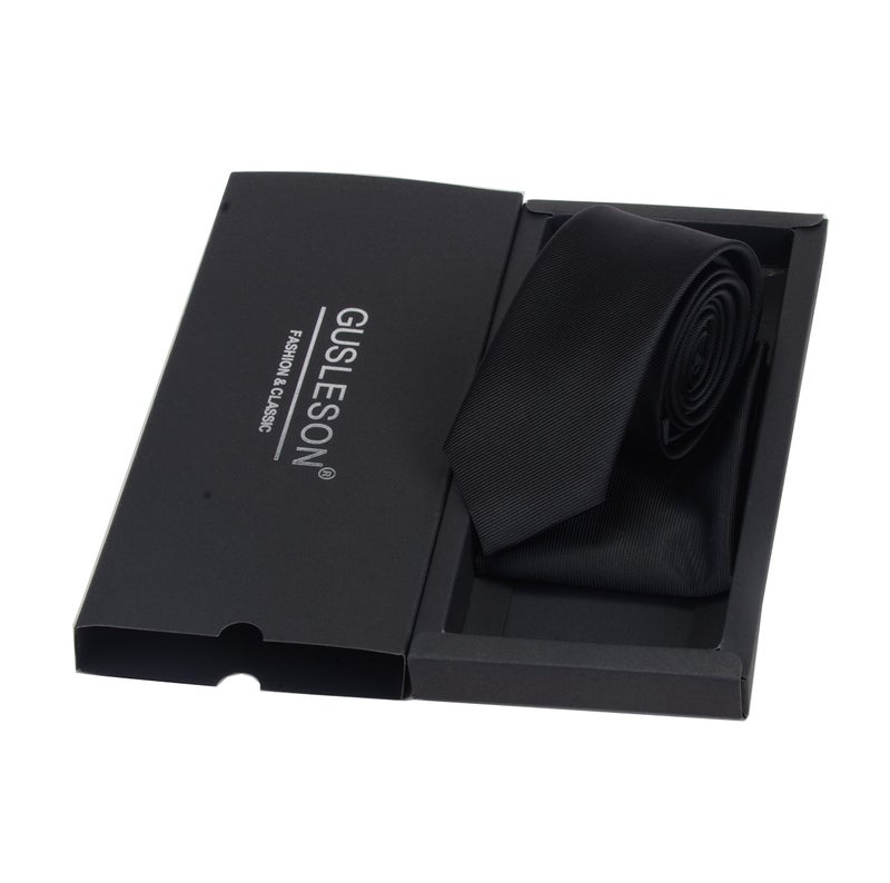 GUSLESON 2.4" Slim Tie and Pocket Square Set For Men Solid Skinny Necktie (0754-01) - Image 3